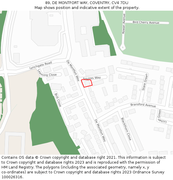 89, DE MONTFORT WAY, COVENTRY, CV4 7DU: Location map and indicative extent of plot