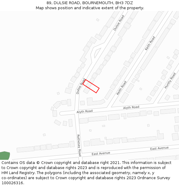89, DULSIE ROAD, BOURNEMOUTH, BH3 7DZ: Location map and indicative extent of plot