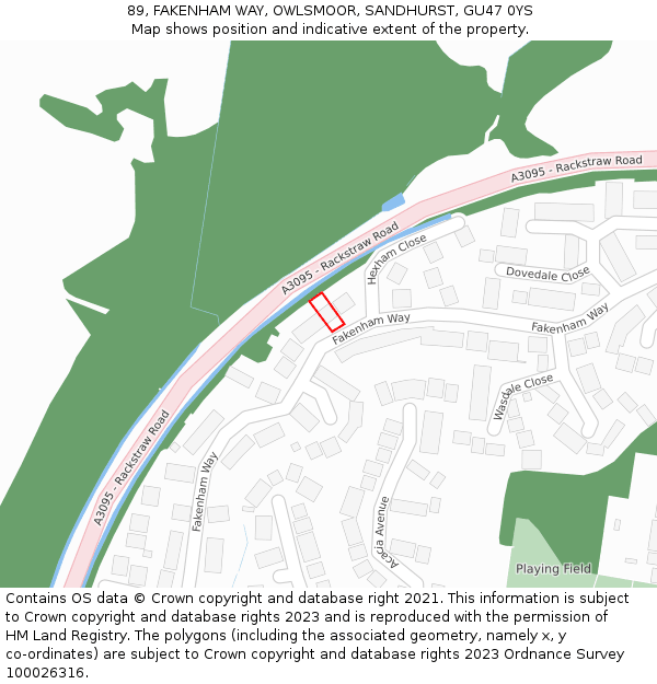 89, FAKENHAM WAY, OWLSMOOR, SANDHURST, GU47 0YS: Location map and indicative extent of plot