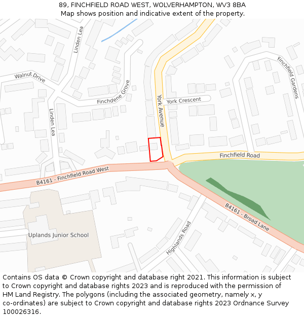89, FINCHFIELD ROAD WEST, WOLVERHAMPTON, WV3 8BA: Location map and indicative extent of plot