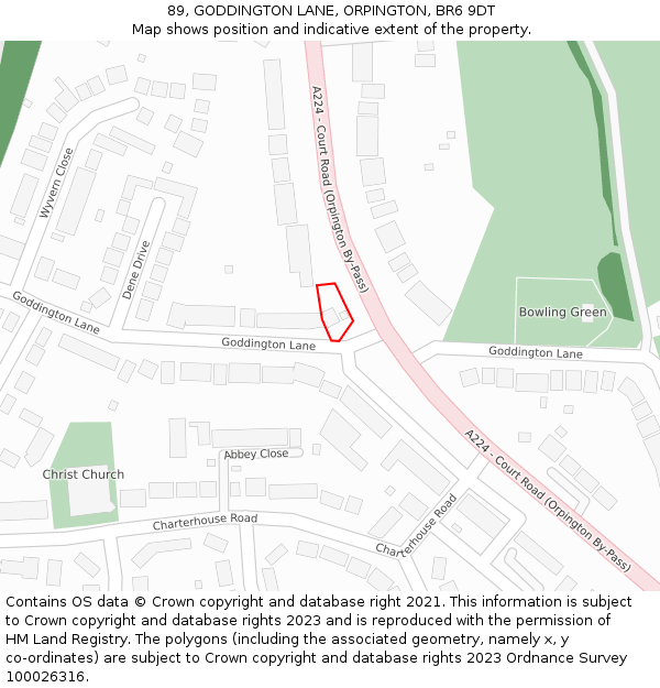 89, GODDINGTON LANE, ORPINGTON, BR6 9DT: Location map and indicative extent of plot