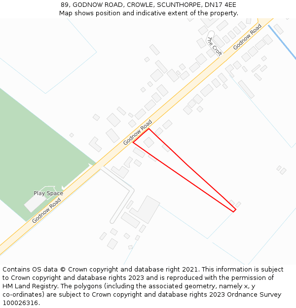 89, GODNOW ROAD, CROWLE, SCUNTHORPE, DN17 4EE: Location map and indicative extent of plot