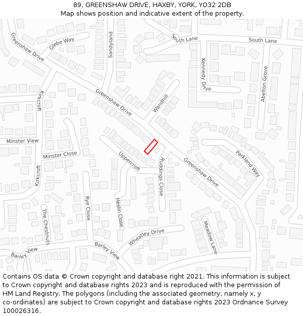 89, GREENSHAW DRIVE, HAXBY, YORK, YO32 2DB: Location map and indicative extent of plot