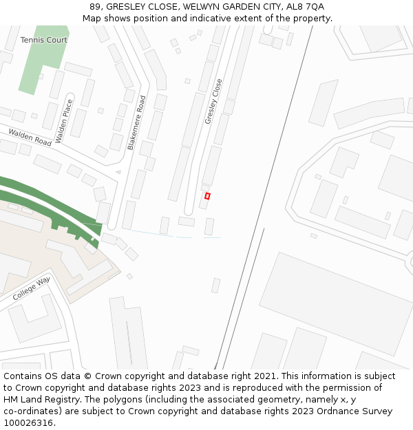 89, GRESLEY CLOSE, WELWYN GARDEN CITY, AL8 7QA: Location map and indicative extent of plot