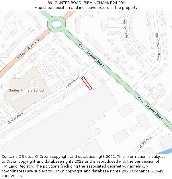 89, GUNTER ROAD, BIRMINGHAM, B24 0RY: Location map and indicative extent of plot