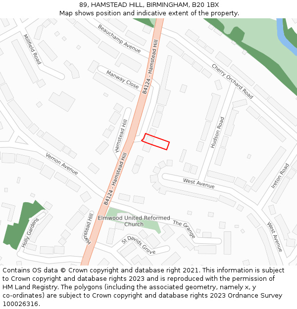 89, HAMSTEAD HILL, BIRMINGHAM, B20 1BX: Location map and indicative extent of plot