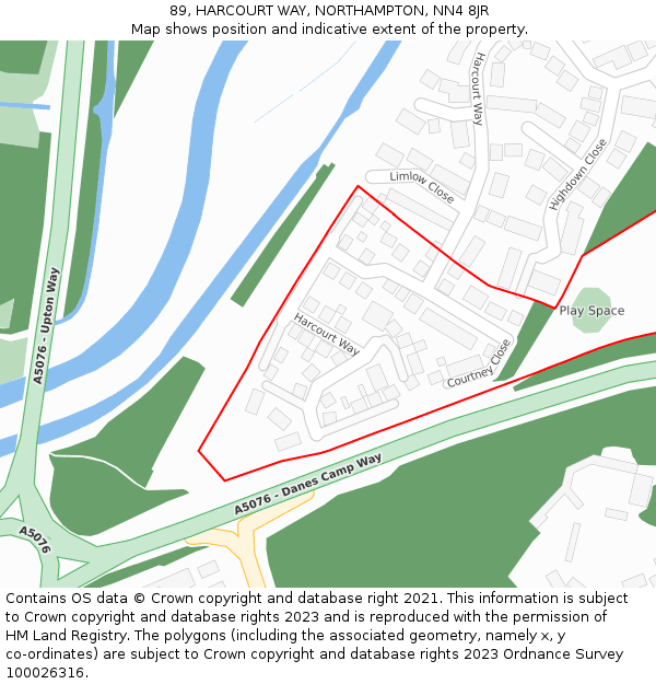89, HARCOURT WAY, NORTHAMPTON, NN4 8JR: Location map and indicative extent of plot