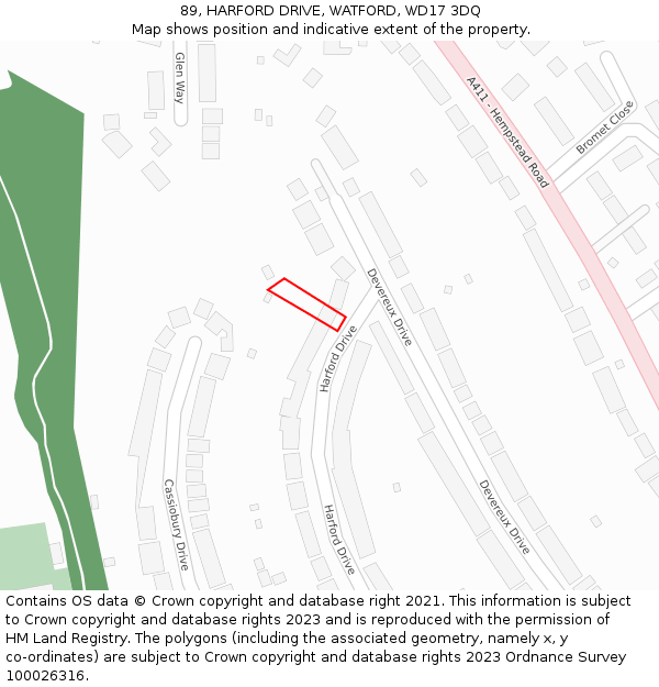 89, HARFORD DRIVE, WATFORD, WD17 3DQ: Location map and indicative extent of plot