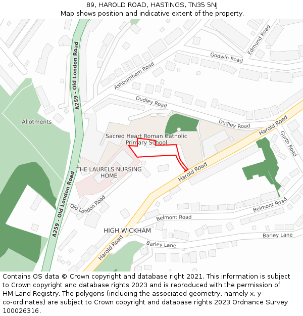 89, HAROLD ROAD, HASTINGS, TN35 5NJ: Location map and indicative extent of plot