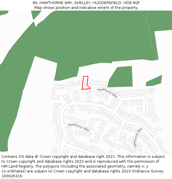 89, HAWTHORNE WAY, SHELLEY, HUDDERSFIELD, HD8 8QF: Location map and indicative extent of plot