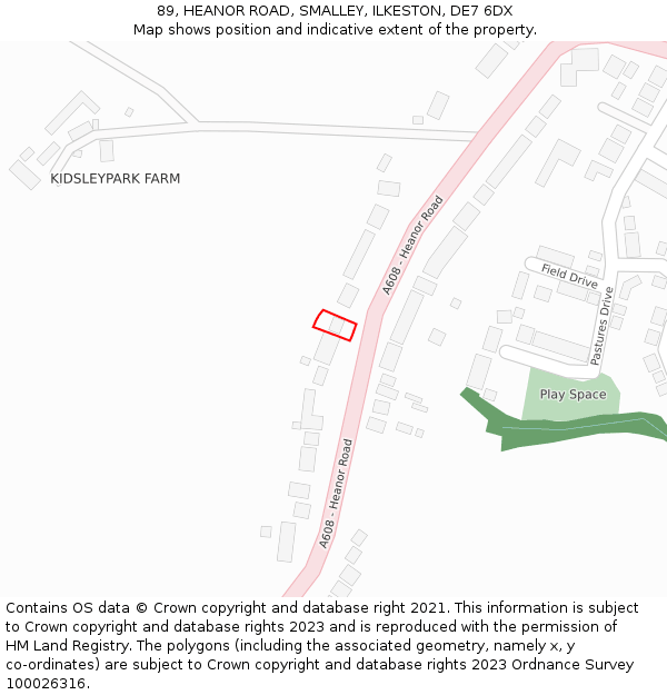 89, HEANOR ROAD, SMALLEY, ILKESTON, DE7 6DX: Location map and indicative extent of plot