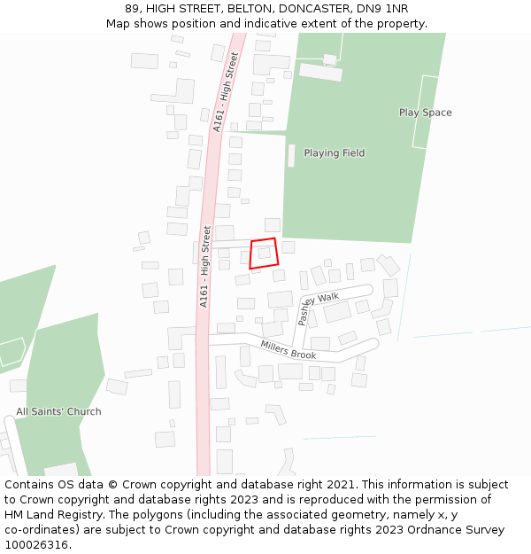 89, HIGH STREET, BELTON, DONCASTER, DN9 1NR: Location map and indicative extent of plot