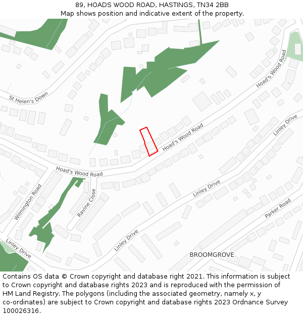 89, HOADS WOOD ROAD, HASTINGS, TN34 2BB: Location map and indicative extent of plot