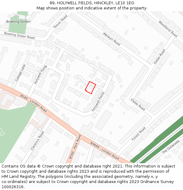 89, HOLYWELL FIELDS, HINCKLEY, LE10 1EG: Location map and indicative extent of plot