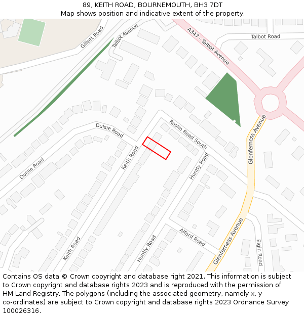 89, KEITH ROAD, BOURNEMOUTH, BH3 7DT: Location map and indicative extent of plot