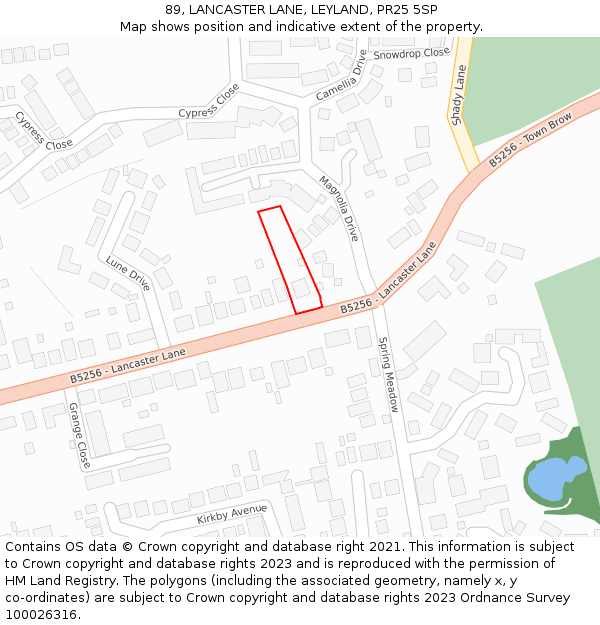 89, LANCASTER LANE, LEYLAND, PR25 5SP: Location map and indicative extent of plot