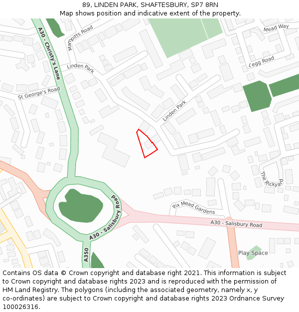 89, LINDEN PARK, SHAFTESBURY, SP7 8RN: Location map and indicative extent of plot