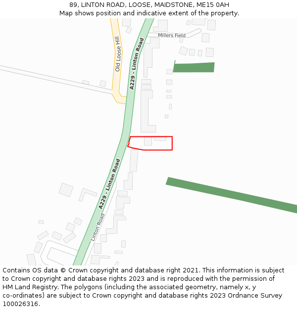 89, LINTON ROAD, LOOSE, MAIDSTONE, ME15 0AH: Location map and indicative extent of plot