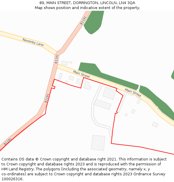 89, MAIN STREET, DORRINGTON, LINCOLN, LN4 3QA: Location map and indicative extent of plot