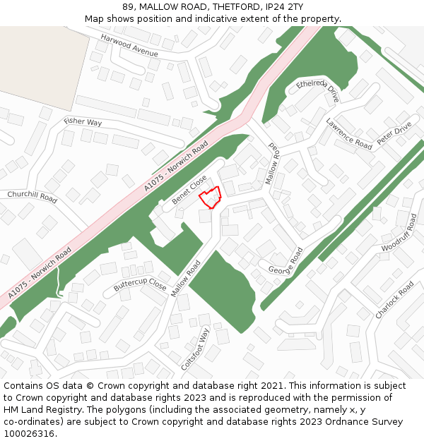 89, MALLOW ROAD, THETFORD, IP24 2TY: Location map and indicative extent of plot