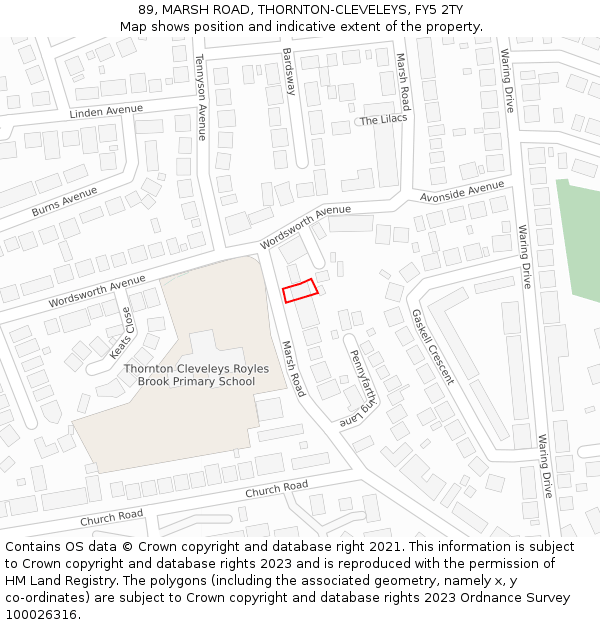 89, MARSH ROAD, THORNTON-CLEVELEYS, FY5 2TY: Location map and indicative extent of plot