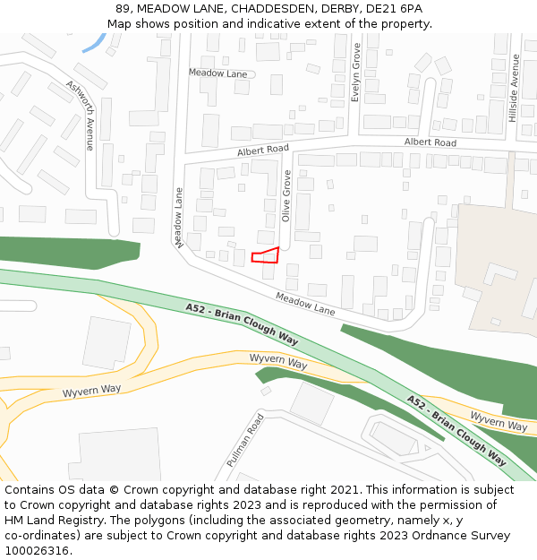 89, MEADOW LANE, CHADDESDEN, DERBY, DE21 6PA: Location map and indicative extent of plot