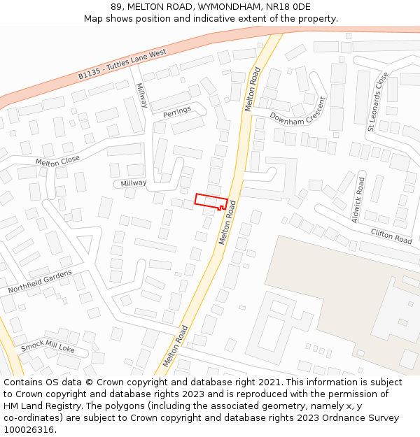 89, MELTON ROAD, WYMONDHAM, NR18 0DE: Location map and indicative extent of plot