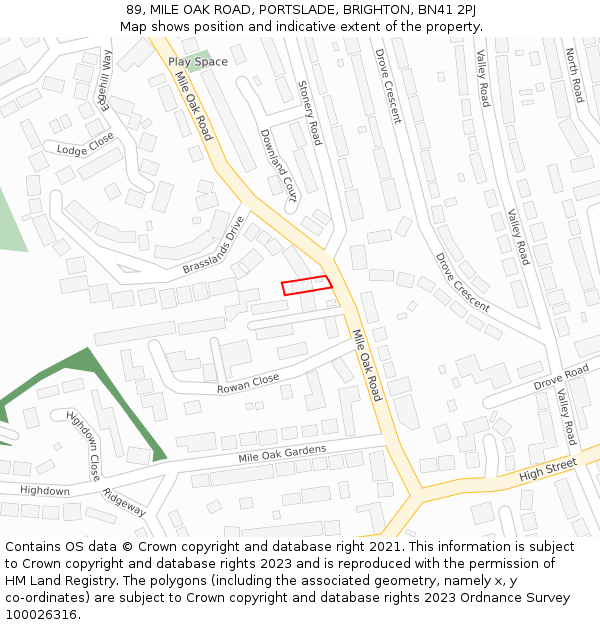 89, MILE OAK ROAD, PORTSLADE, BRIGHTON, BN41 2PJ: Location map and indicative extent of plot