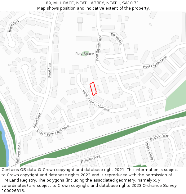 89, MILL RACE, NEATH ABBEY, NEATH, SA10 7FL: Location map and indicative extent of plot