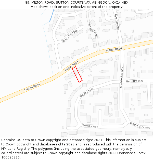 89, MILTON ROAD, SUTTON COURTENAY, ABINGDON, OX14 4BX: Location map and indicative extent of plot
