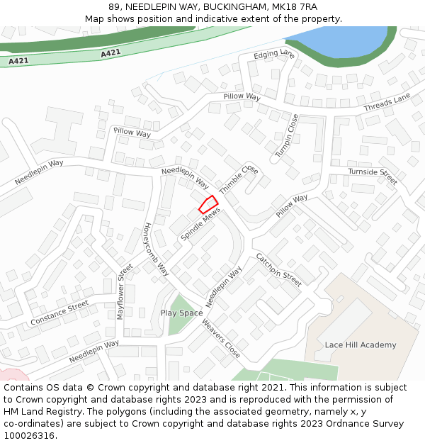 89, NEEDLEPIN WAY, BUCKINGHAM, MK18 7RA: Location map and indicative extent of plot