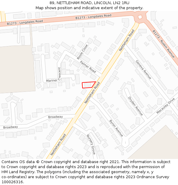 89, NETTLEHAM ROAD, LINCOLN, LN2 1RU: Location map and indicative extent of plot