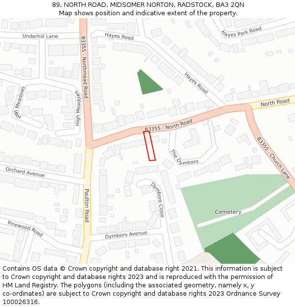 89, NORTH ROAD, MIDSOMER NORTON, RADSTOCK, BA3 2QN: Location map and indicative extent of plot