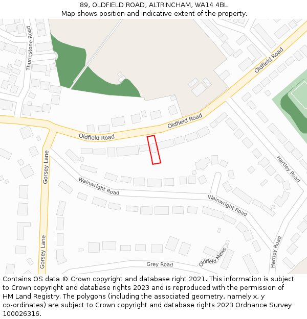 89, OLDFIELD ROAD, ALTRINCHAM, WA14 4BL: Location map and indicative extent of plot