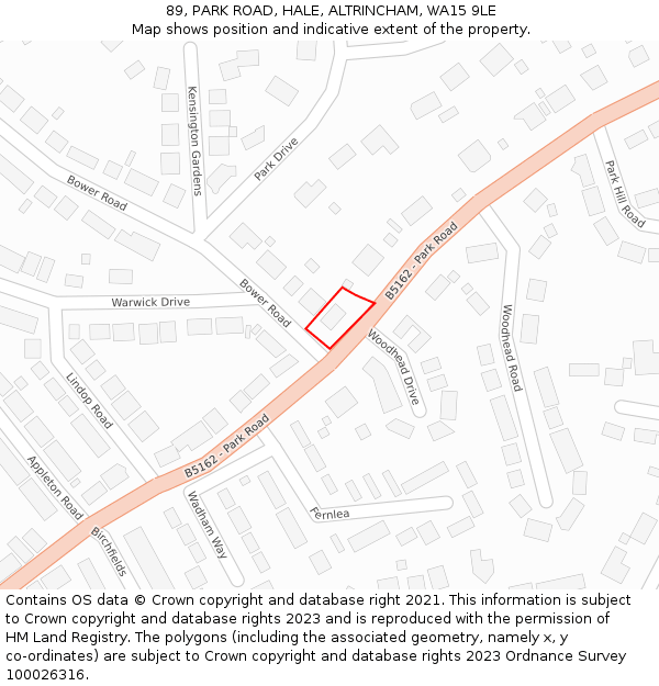 89, PARK ROAD, HALE, ALTRINCHAM, WA15 9LE: Location map and indicative extent of plot