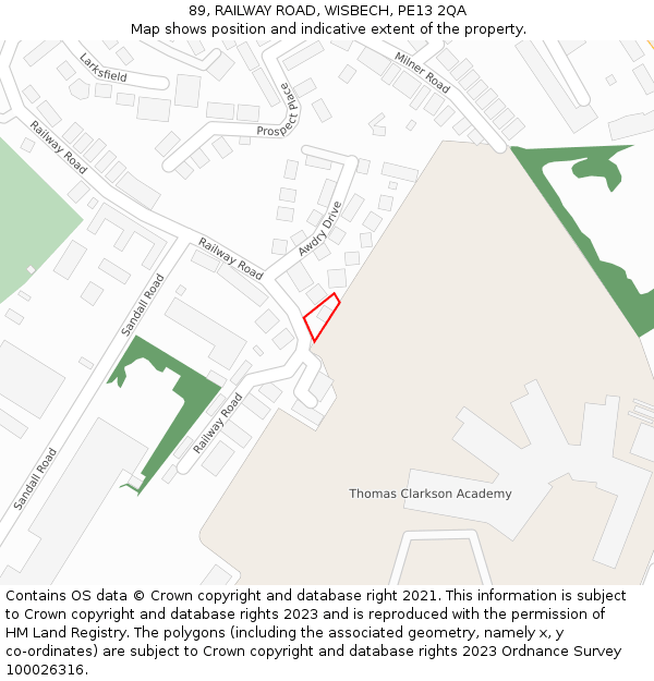 89, RAILWAY ROAD, WISBECH, PE13 2QA: Location map and indicative extent of plot