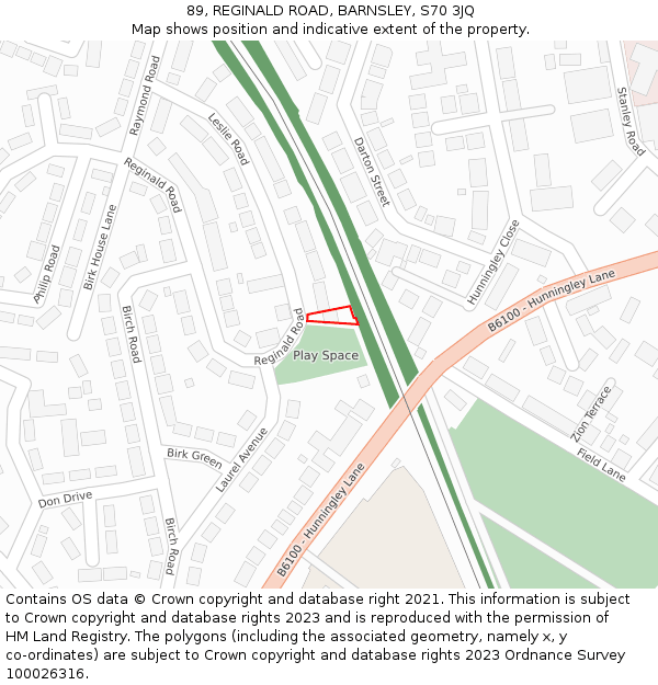 89, REGINALD ROAD, BARNSLEY, S70 3JQ: Location map and indicative extent of plot