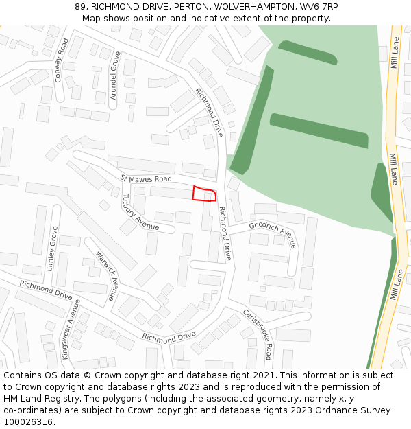89, RICHMOND DRIVE, PERTON, WOLVERHAMPTON, WV6 7RP: Location map and indicative extent of plot