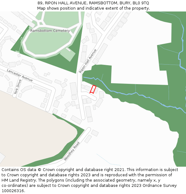 89, RIPON HALL AVENUE, RAMSBOTTOM, BURY, BL0 9TQ: Location map and indicative extent of plot