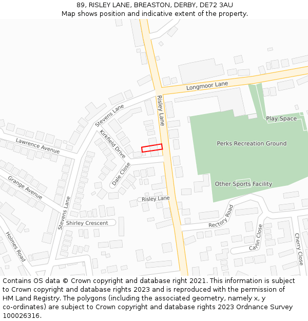 89, RISLEY LANE, BREASTON, DERBY, DE72 3AU: Location map and indicative extent of plot