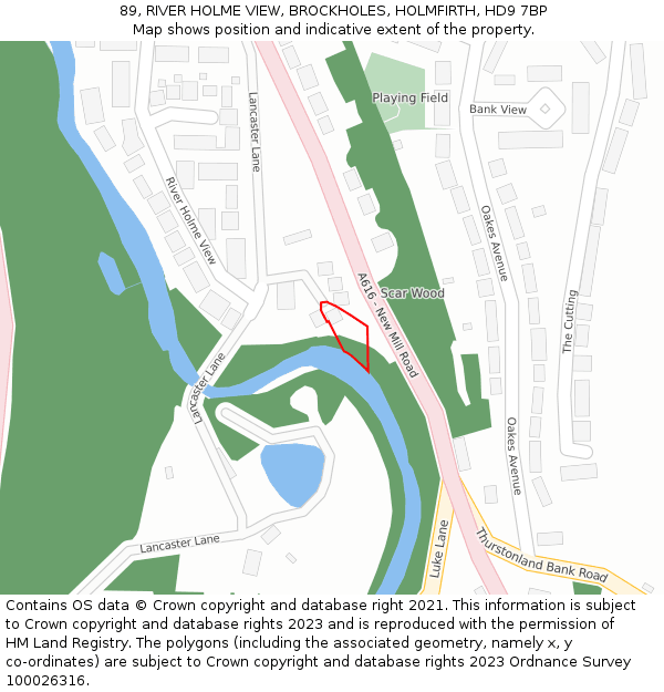 89, RIVER HOLME VIEW, BROCKHOLES, HOLMFIRTH, HD9 7BP: Location map and indicative extent of plot