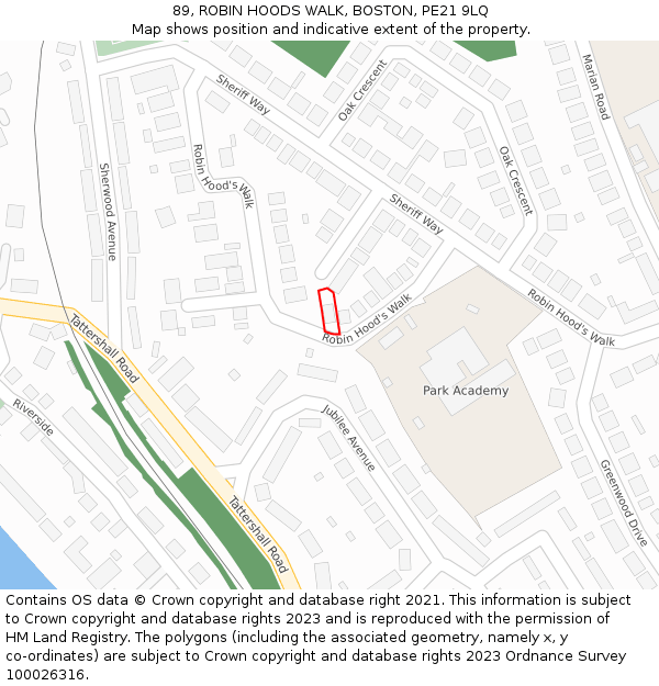 89, ROBIN HOODS WALK, BOSTON, PE21 9LQ: Location map and indicative extent of plot