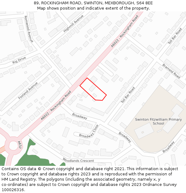 89, ROCKINGHAM ROAD, SWINTON, MEXBOROUGH, S64 8EE: Location map and indicative extent of plot