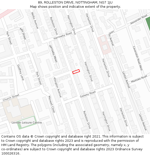 89, ROLLESTON DRIVE, NOTTINGHAM, NG7 1JU: Location map and indicative extent of plot