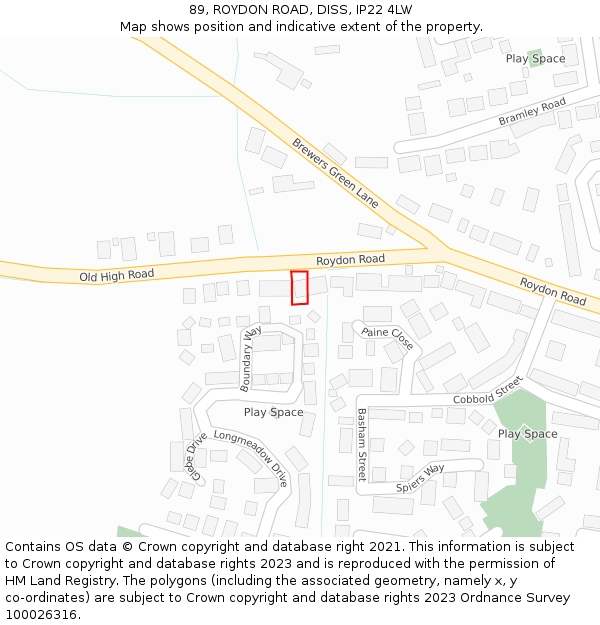 89, ROYDON ROAD, DISS, IP22 4LW: Location map and indicative extent of plot