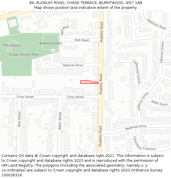 89, RUGELEY ROAD, CHASE TERRACE, BURNTWOOD, WS7 1AB: Location map and indicative extent of plot