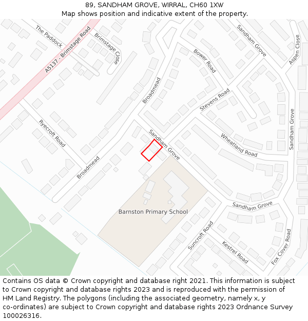89, SANDHAM GROVE, WIRRAL, CH60 1XW: Location map and indicative extent of plot