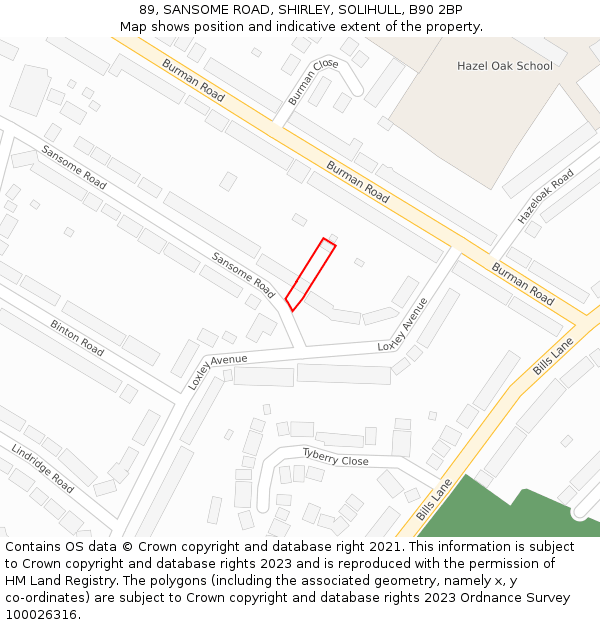 89, SANSOME ROAD, SHIRLEY, SOLIHULL, B90 2BP: Location map and indicative extent of plot