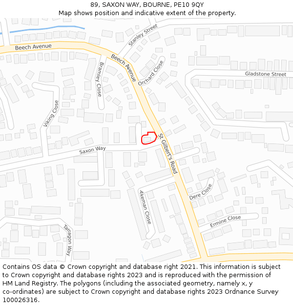 89, SAXON WAY, BOURNE, PE10 9QY: Location map and indicative extent of plot