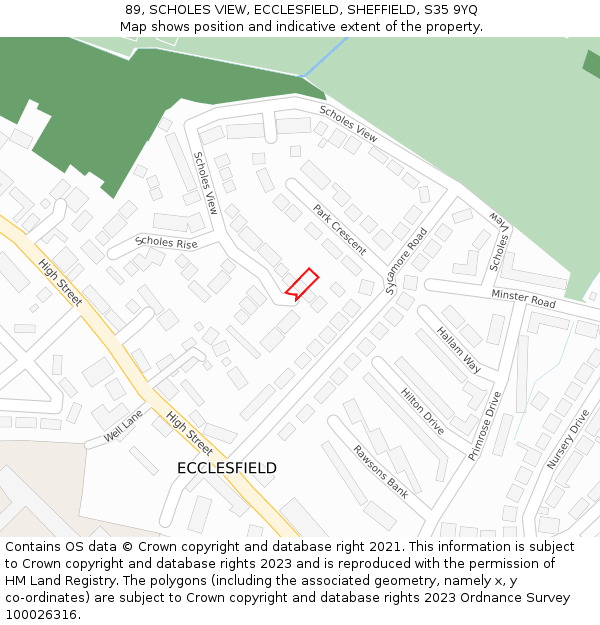 89, SCHOLES VIEW, ECCLESFIELD, SHEFFIELD, S35 9YQ: Location map and indicative extent of plot